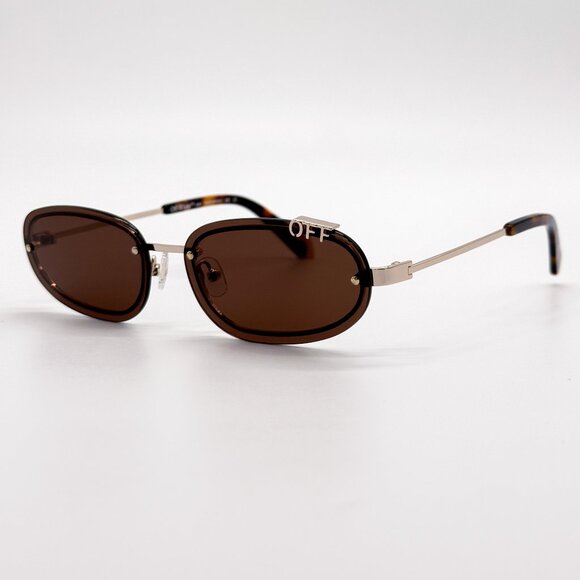 NEW OFF-WHITE OERI13M MIAMI 7664 SUNGLASSES UNISEX OVAL BROWN GOLD - Picture 1 of 8